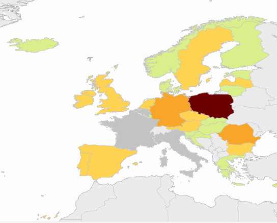 Rubella hotspots in Europe. (Source: ECDC Surveillance Atlas)