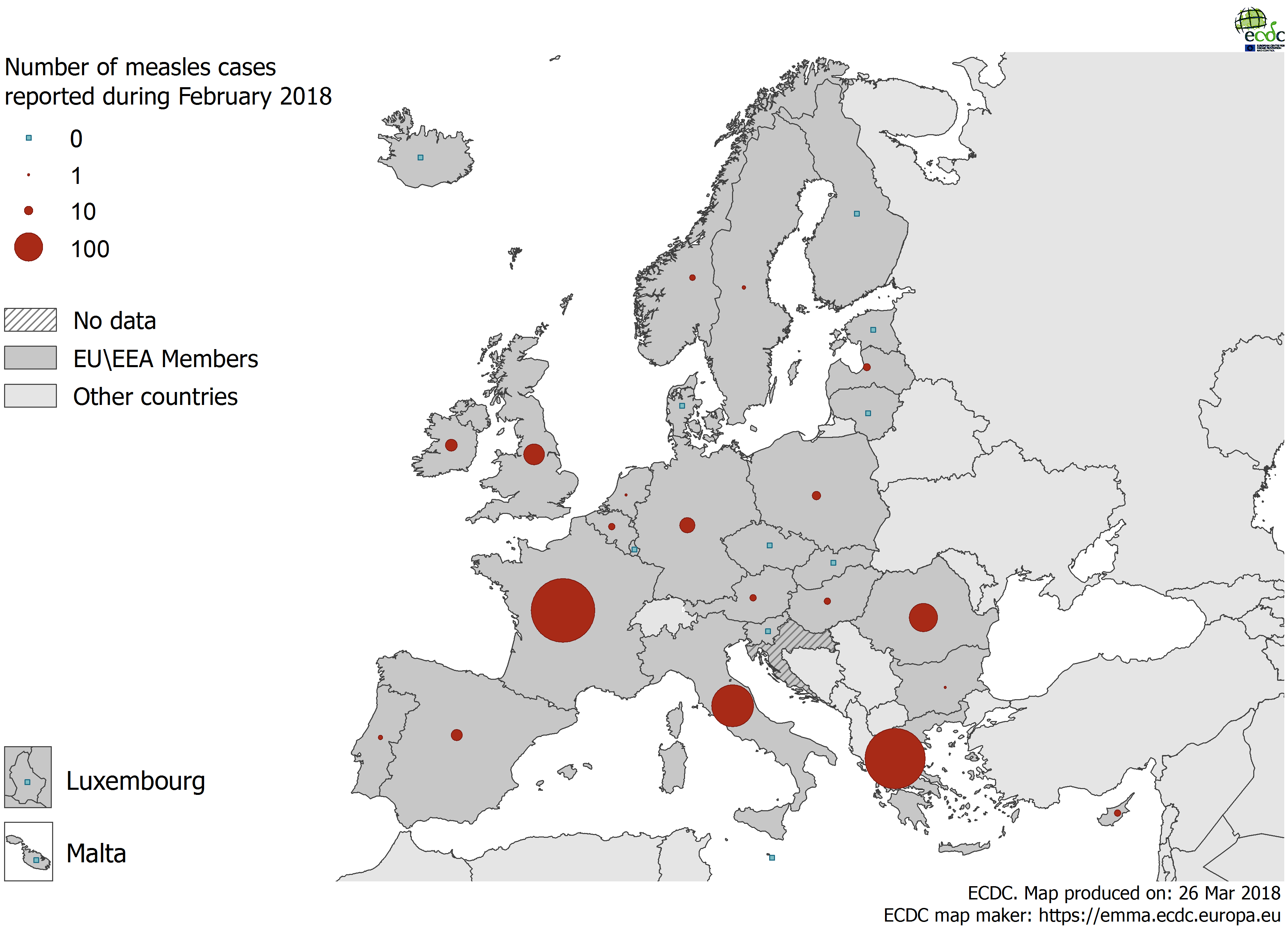 EU measles cases February 2018