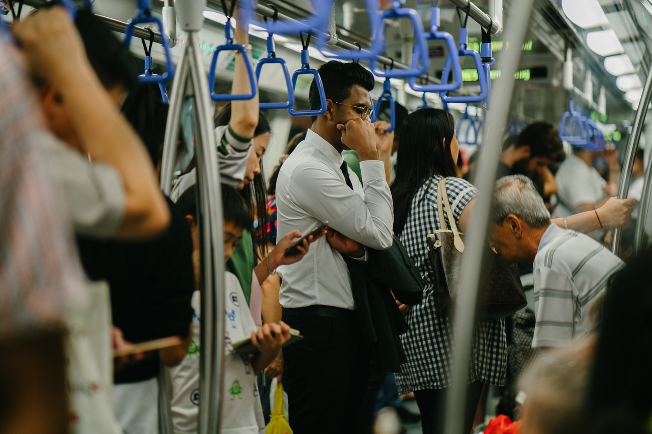 Man in train standing