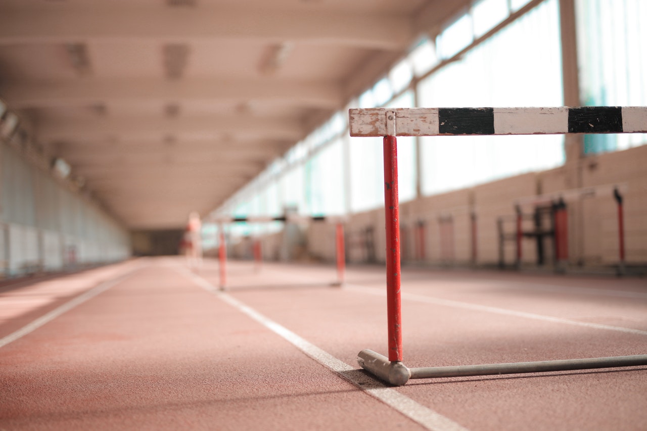 Row of barriers on empty track