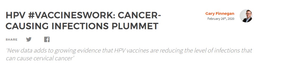 hpv #vaccineswork - cancer-causing infections plummet