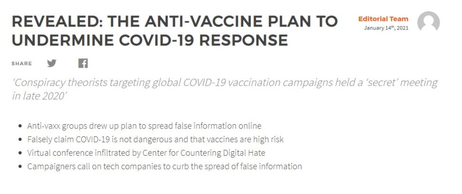 Image for 'Revealed: the anti-vaccine plan to undermine Covid-19 response' 