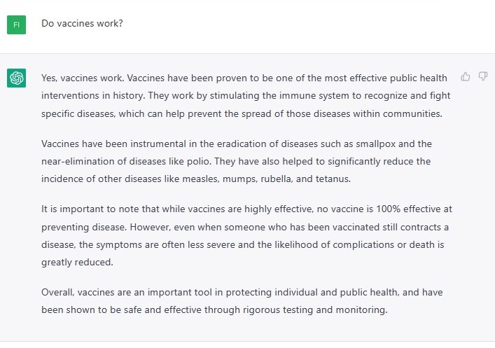 ChatGPT question: do vaccines work?