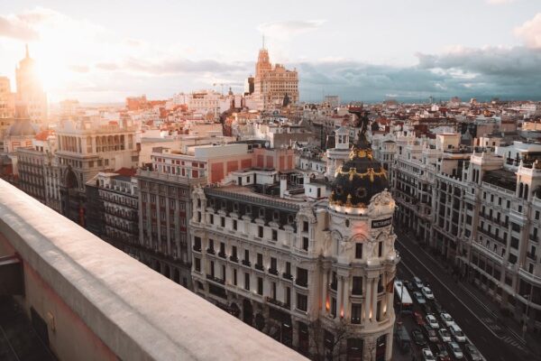 Bird view of buildings in Madrid